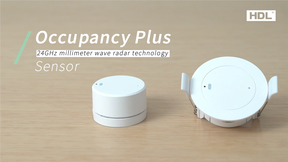 Two views of a white, circular HDL Occupancy Plus Sensor